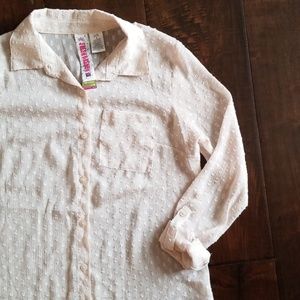 Sheer Polka Dotted Button Down Top